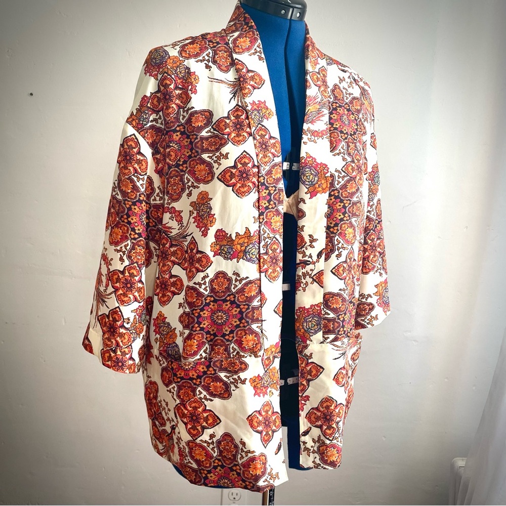 Stradivarius Kimono in Cream with Orange pattern
